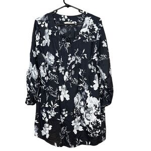 Soft Surroundings Womens Gray Floral Tunic Top Shirt Plus Size 1X